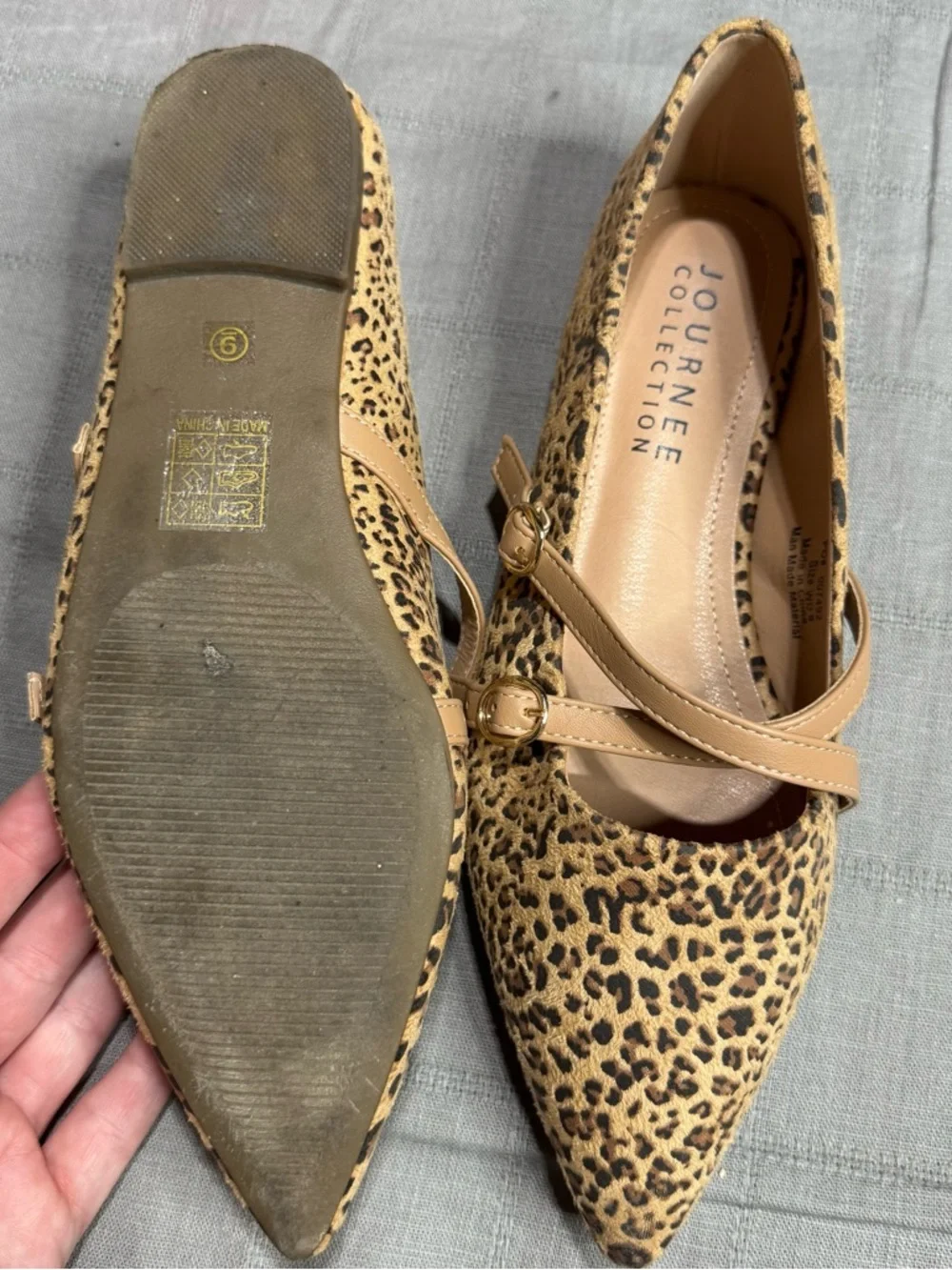 Journee Collection Leopard Print Double Strap Mary Jane Flats Size 9 - Picture 9 of 12